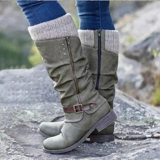 Women's Side-Zip Casual Boots in Olive