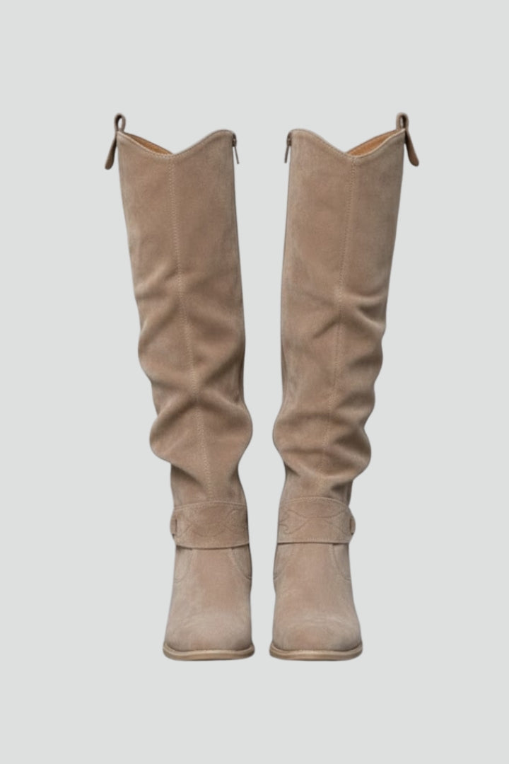 Women's Slouch Casual Knee High Boots in Beige