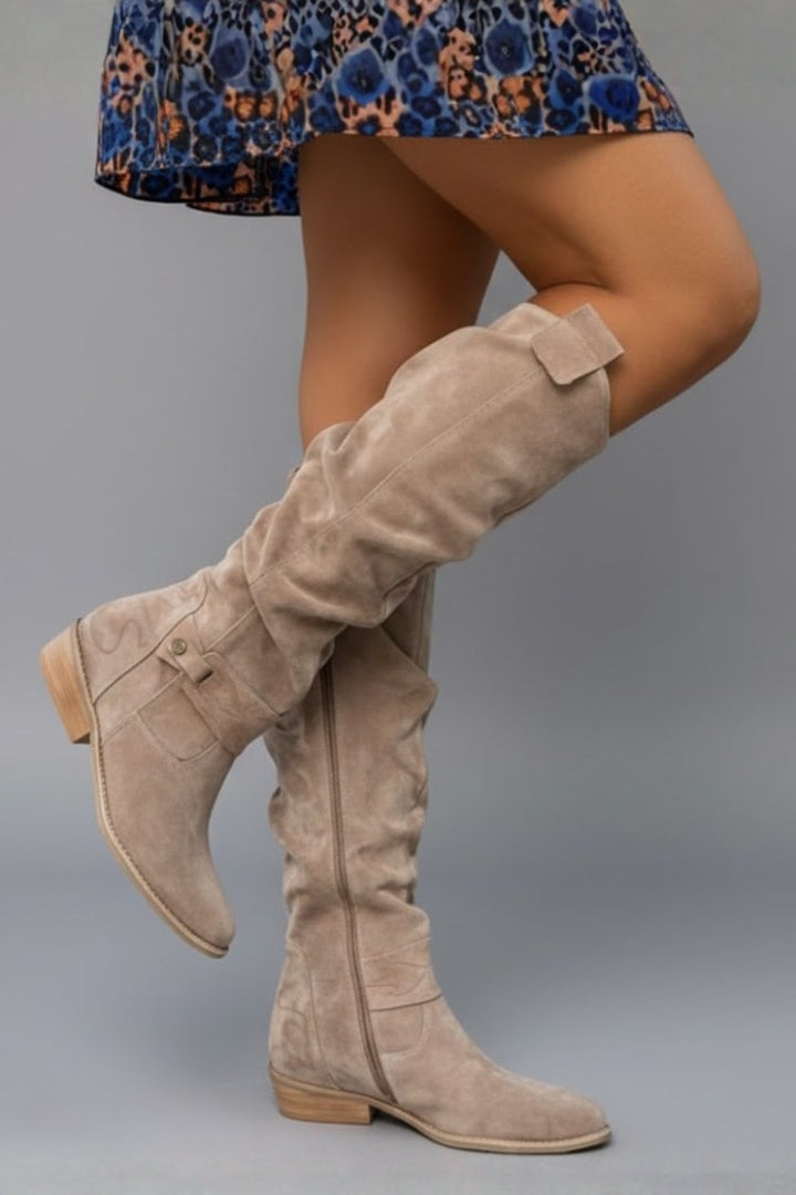 Women's Slouch Casual Knee High Boots in Beige