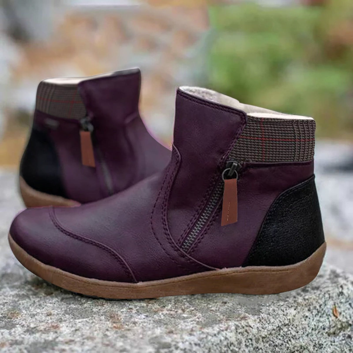 Women's Side-Zip Casual Ankle Boots in Burgundy