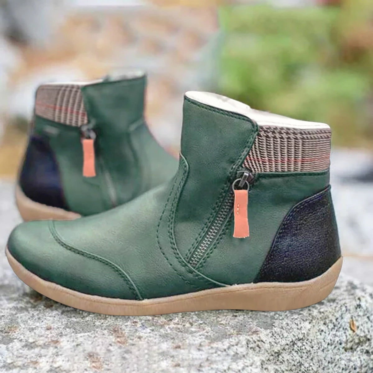 Women's Side-Zip Casual Ankle Boots in Dark Green