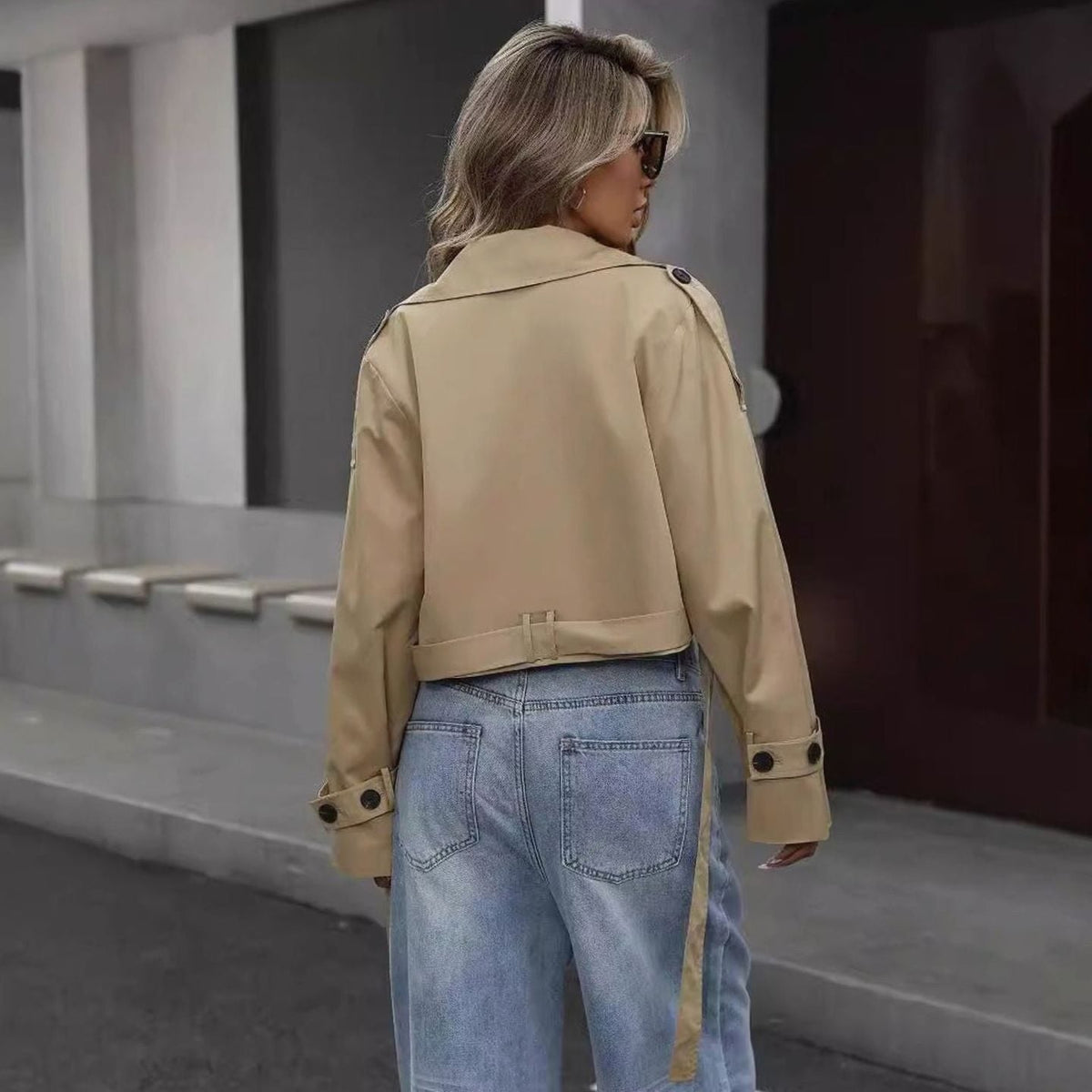 Women's Double-Breasted Casual Jacket in Khaki