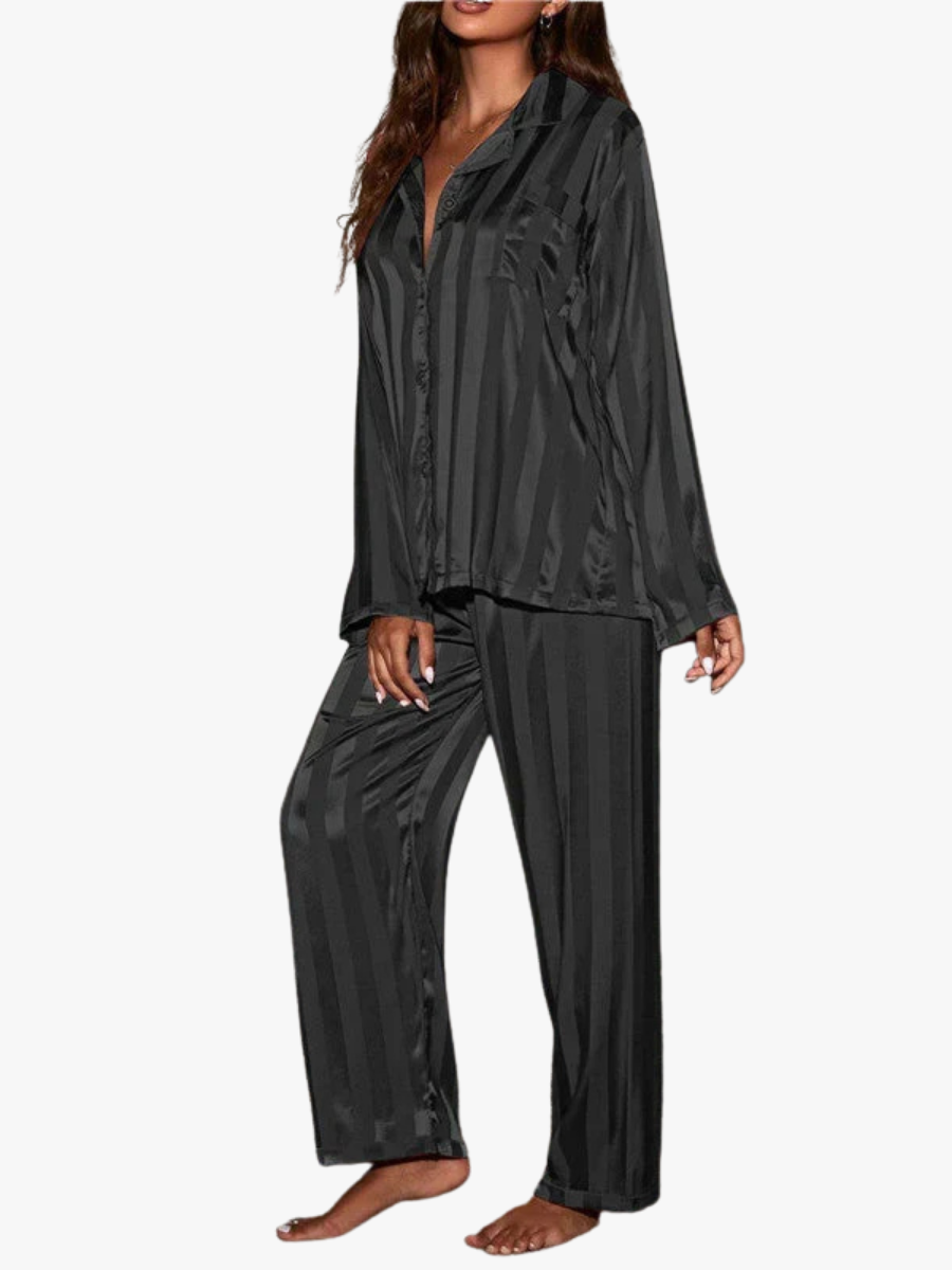 Women's Striped Casual Pyjamas in Black