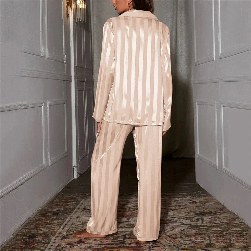 Women's Striped Casual Pyjamas in Cream