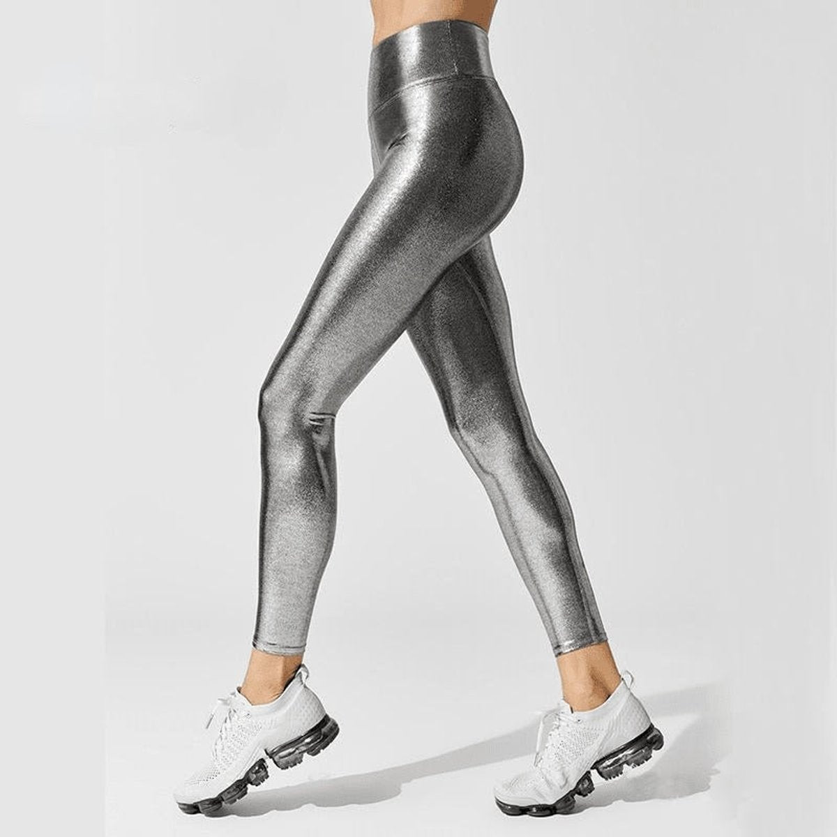 High-Waisted Casual Leggings in Silver