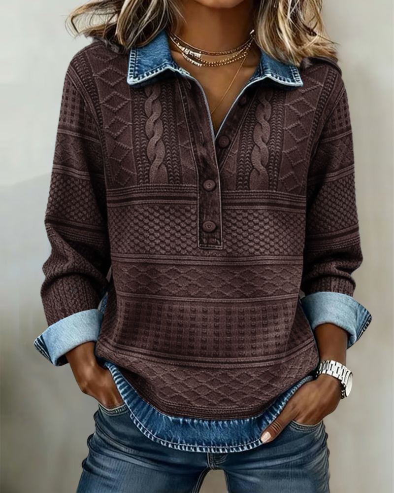 Women's Half-Button Casual Jumper in Brown