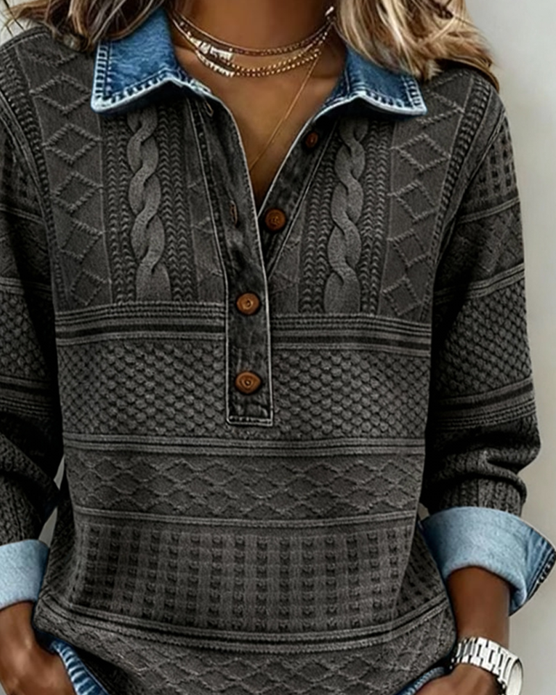 Women's Half-Button Casual Jumper in Dark Grey