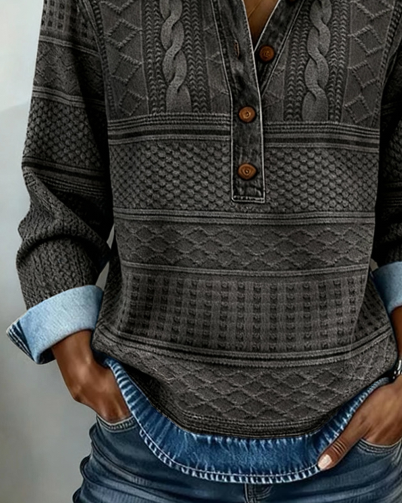 Women's Half-Button Casual Jumper in Dark Grey