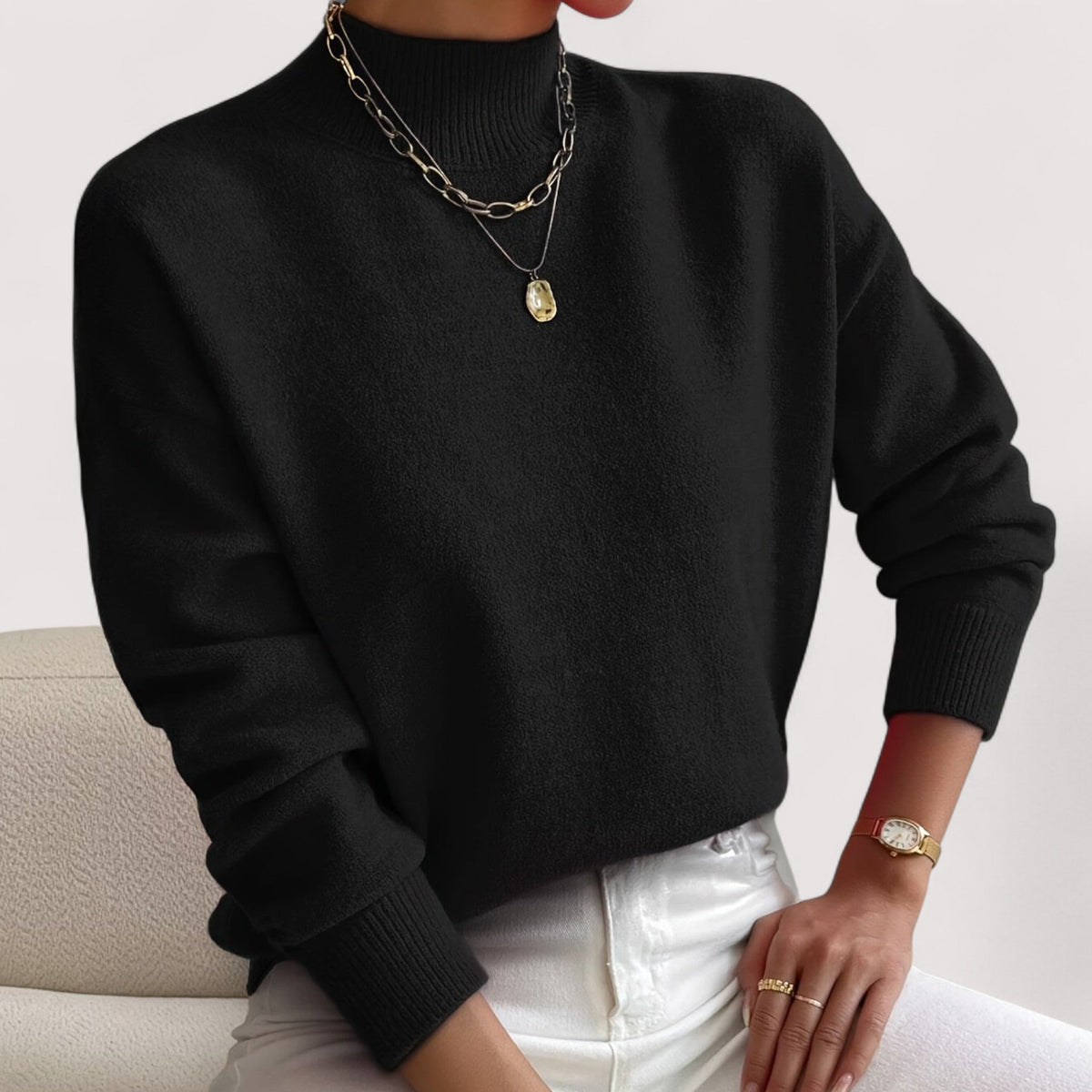Women's Mock-Neck Casual Jumper in Black