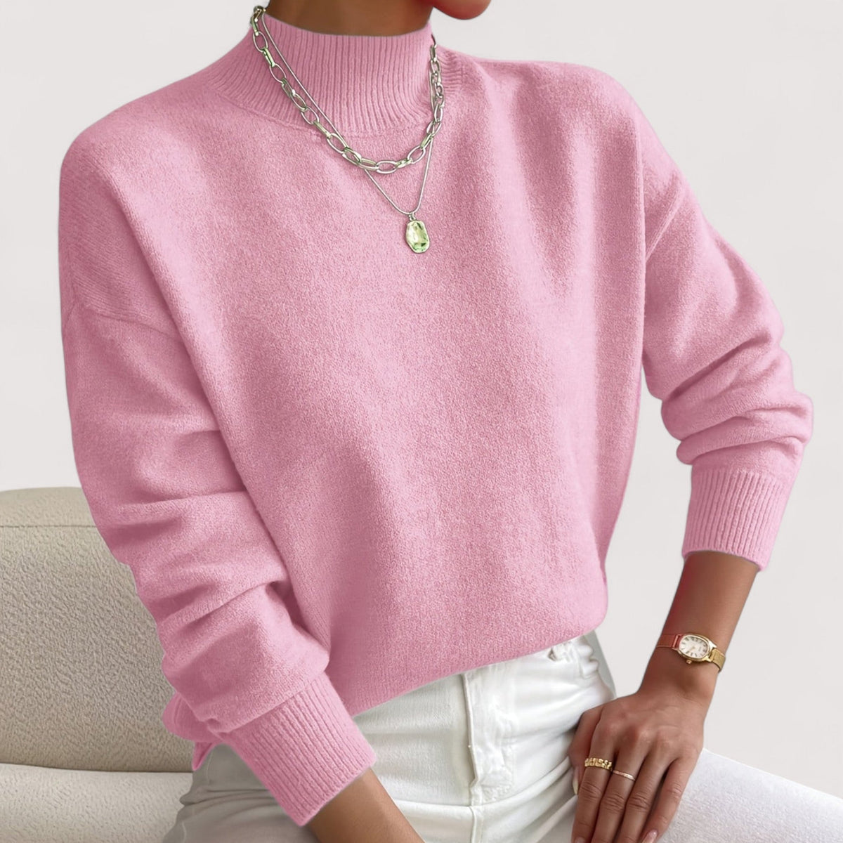 Women's Mock-Neck Casual Jumper in Pink
