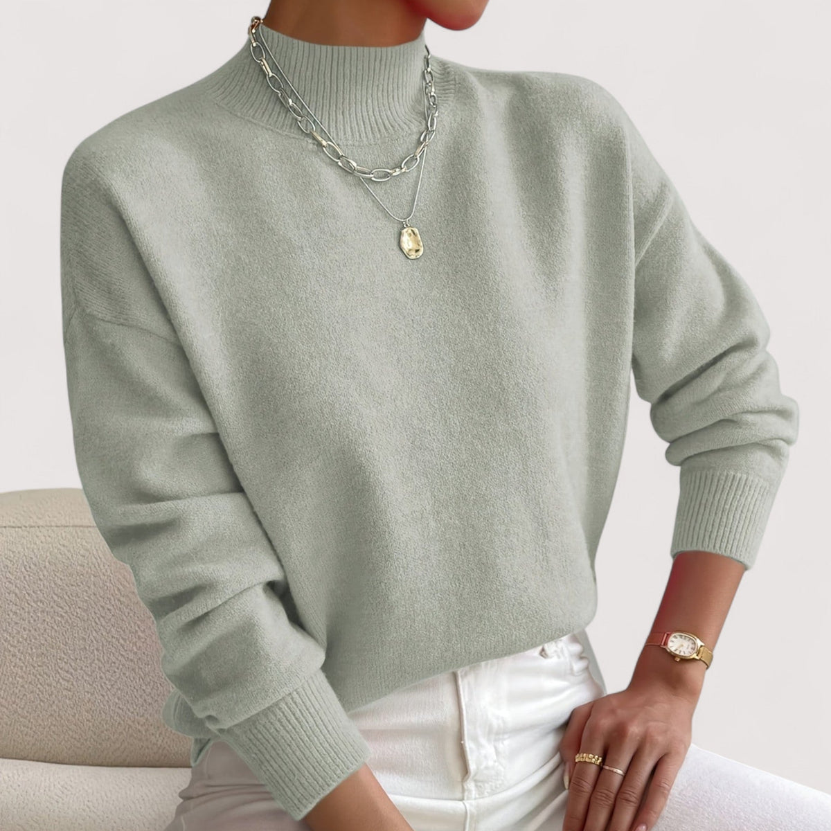 Women's Mock-Neck Casual Jumper in Sage