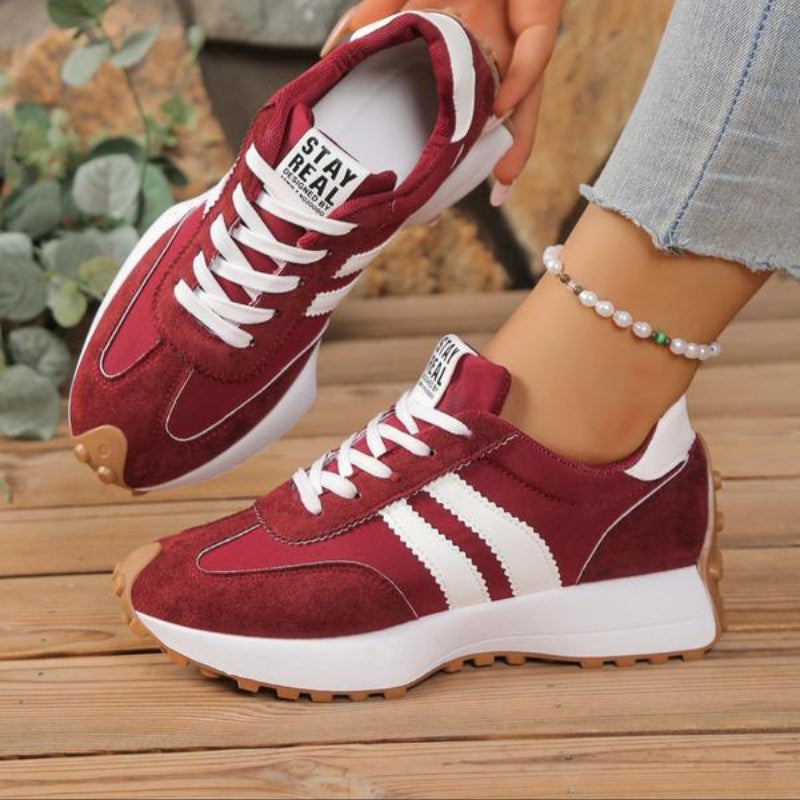 Women's Retro Lace-Up Casual Trainers in Burgundy