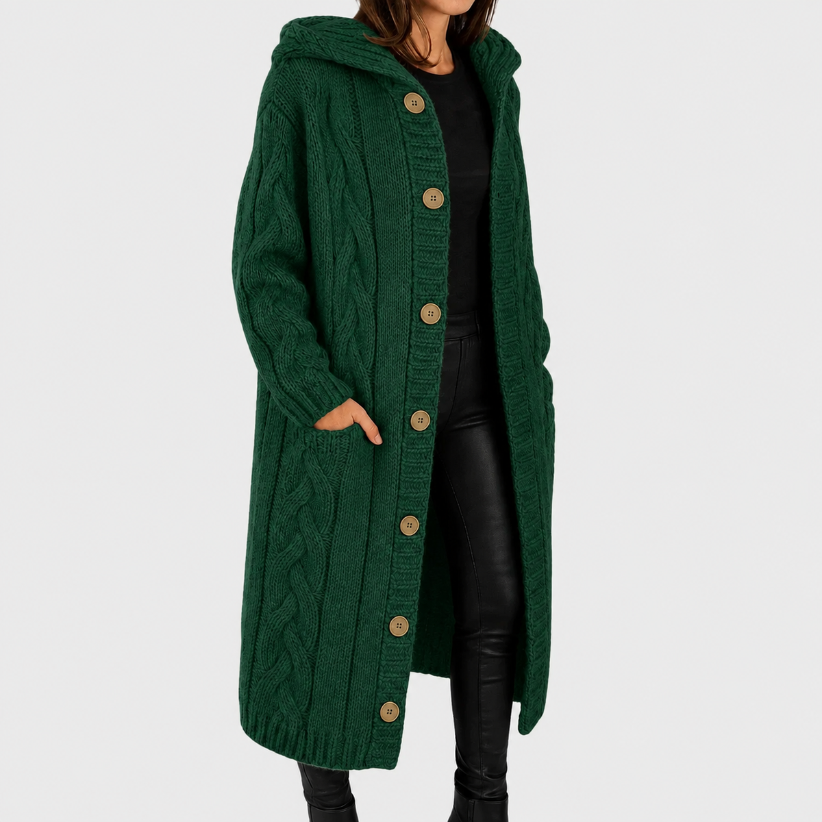Women's Button-Front Casual Cardigan in Dark Green