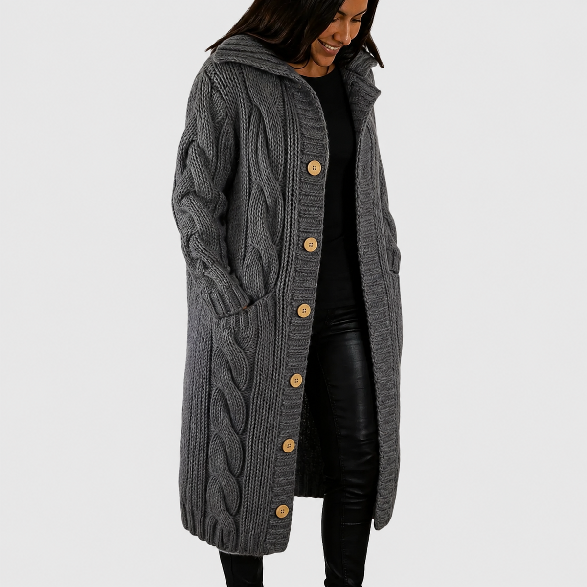 Women's Button-Front Casual Cardigan in Grey