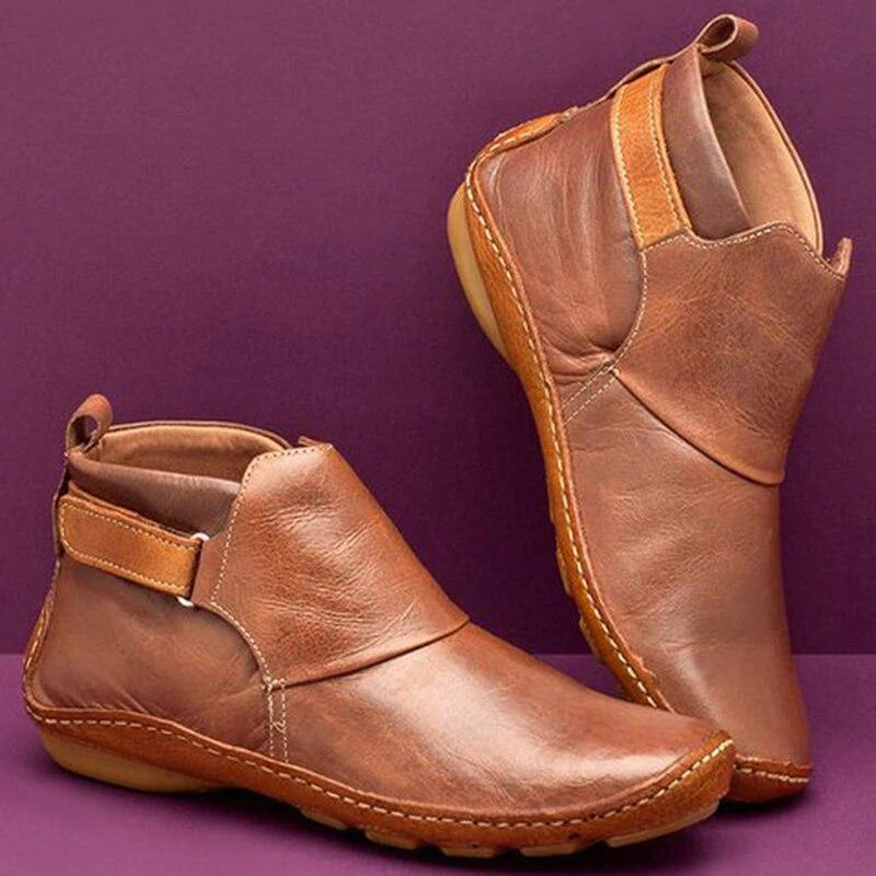 Women's Orthopaedic Strapped Casual Ankle Boots in Brown