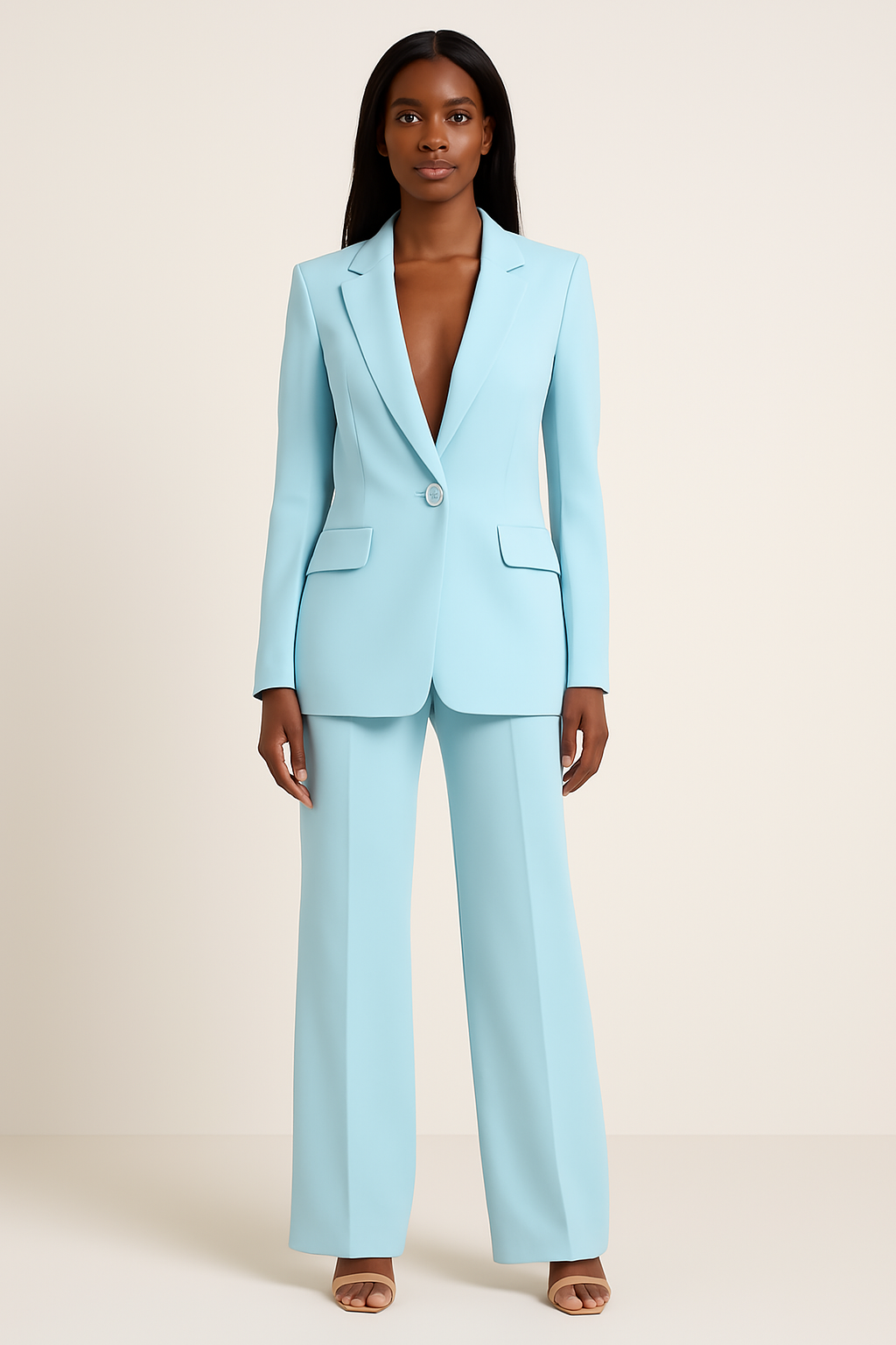 Women's Tailored Workwear Trouser Suit in Light Blue