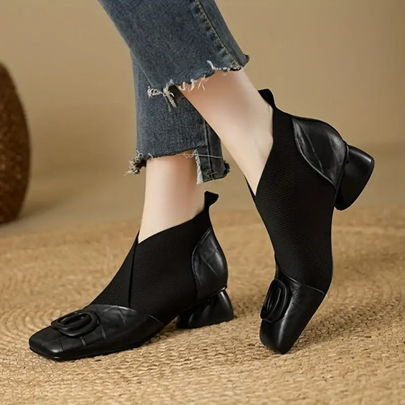 Women's Orthopaedic V-Neck Casual Ankle Boots in Black