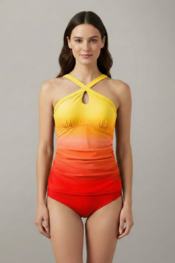 Crossover Halter Keyhole Beach Swimsuit in Yellow