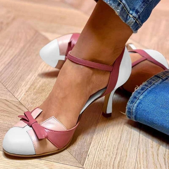 Orthopaedic Ankle-Strap Bow Party Heels in White