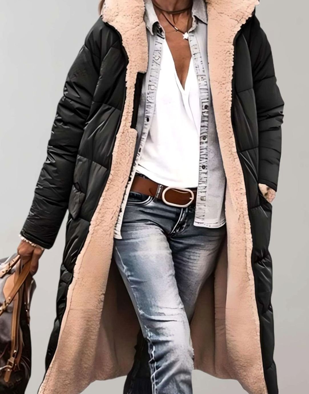Women's Hooded Quilted Casual Coat in Black