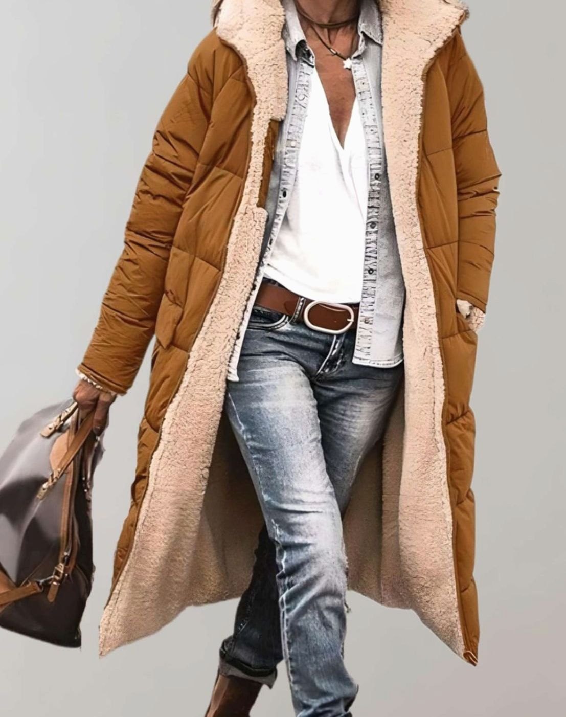 Women's Hooded Quilted Casual Coat in Camel