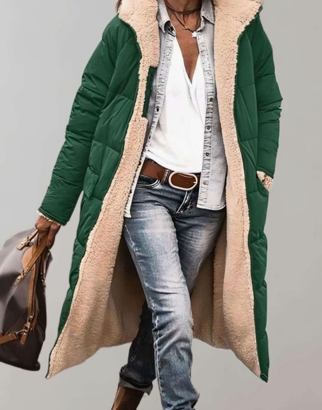 Women's Hooded Quilted Casual Coat in Dark Green