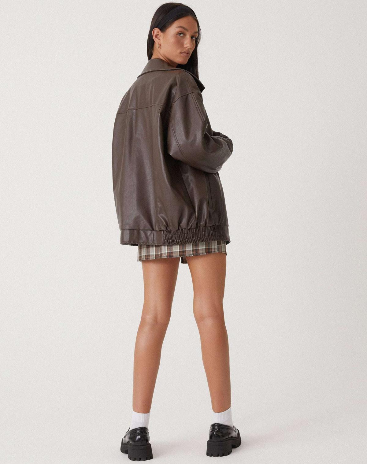 Women's Oversized Zip-Front Casual Jacket in Dark Brown
