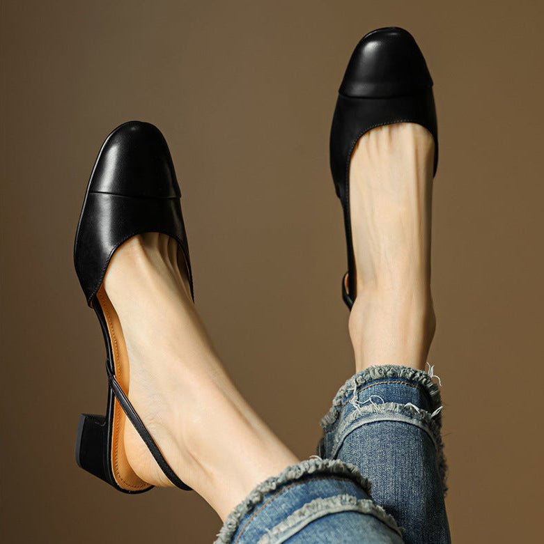 Cap-Toe Slingback Workwear Heels in Black