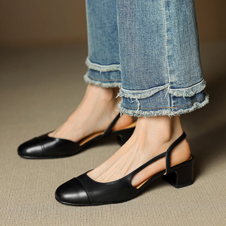 Cap-Toe Slingback Workwear Heels in Black
