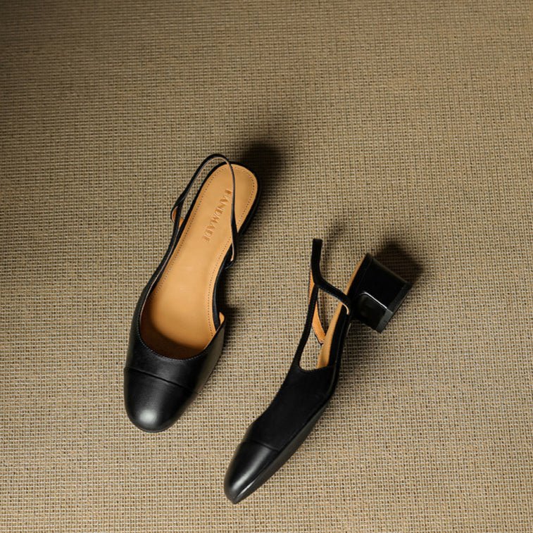 Cap-Toe Slingback Workwear Heels in Black