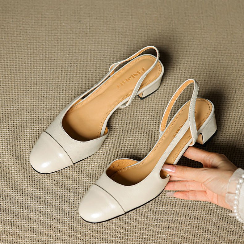 Cap-Toe Slingback Workwear Heels in Cream