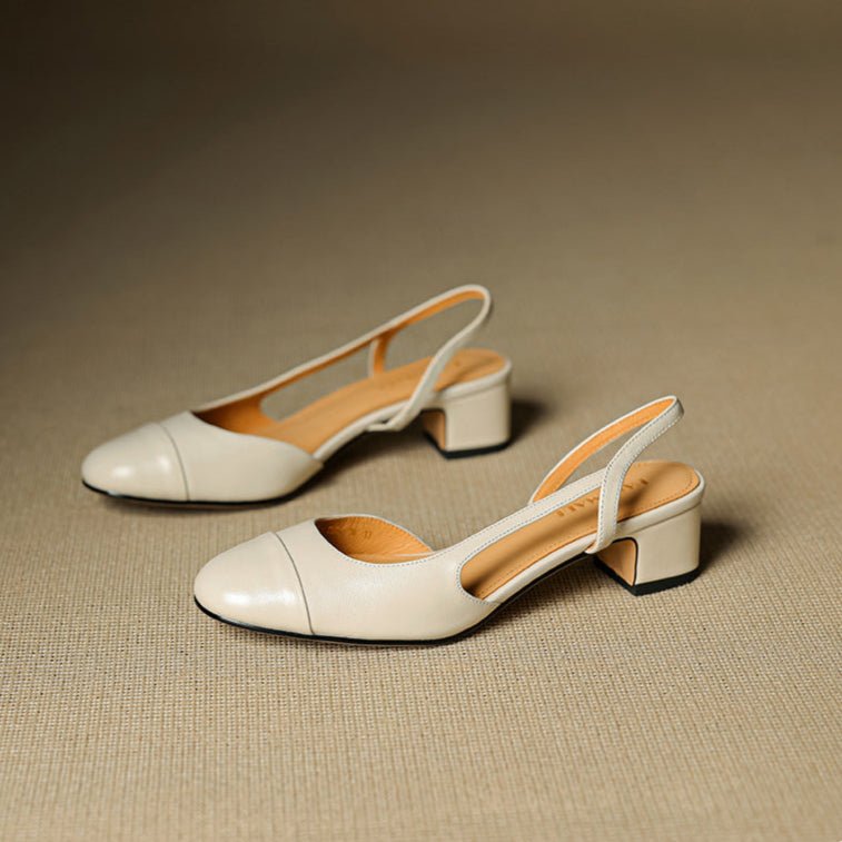 Cap-Toe Slingback Workwear Heels in Cream
