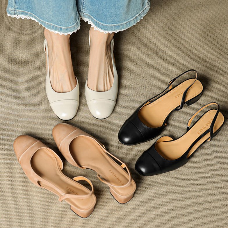 Cap-Toe Slingback Workwear Heels in Cream