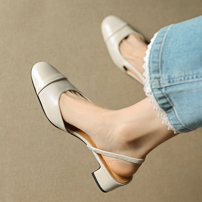 Cap-Toe Slingback Workwear Heels in Cream