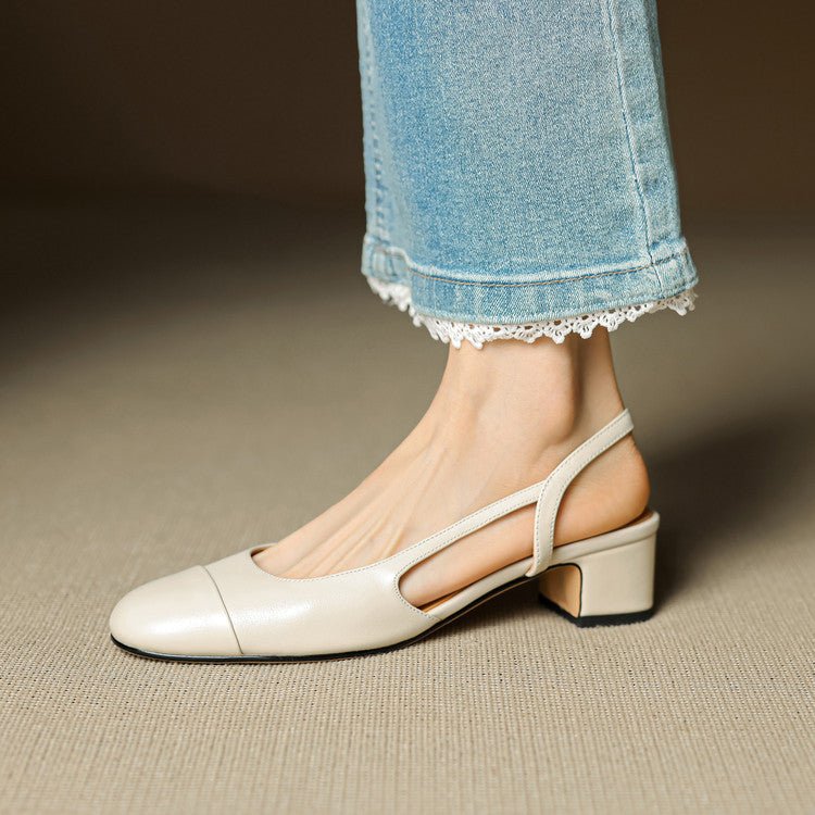 Cap-Toe Slingback Workwear Heels in Cream
