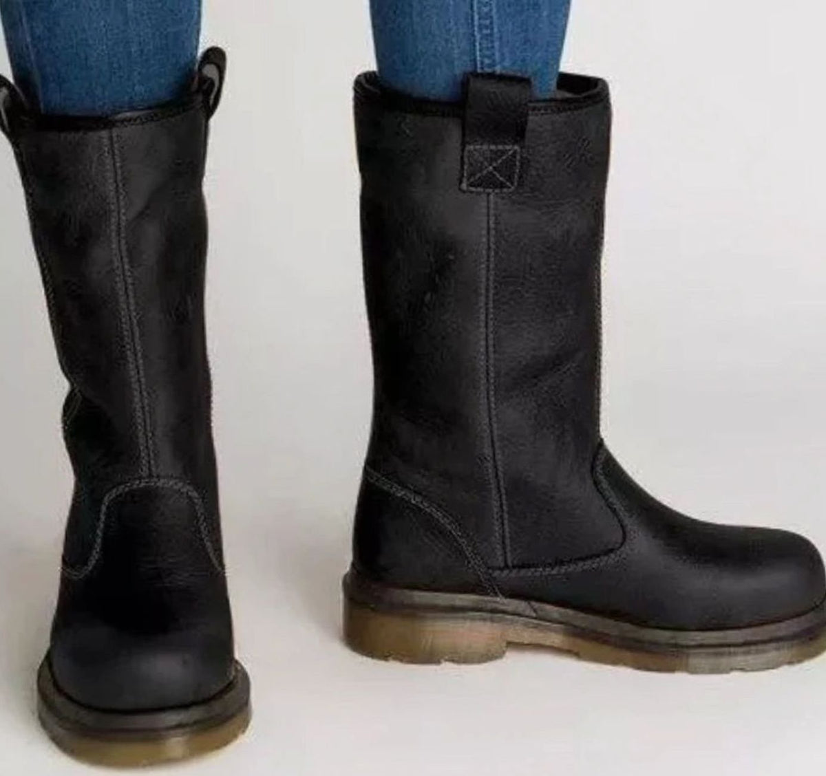 Women's Mid-Calf Pull-On Casual Boots in Black