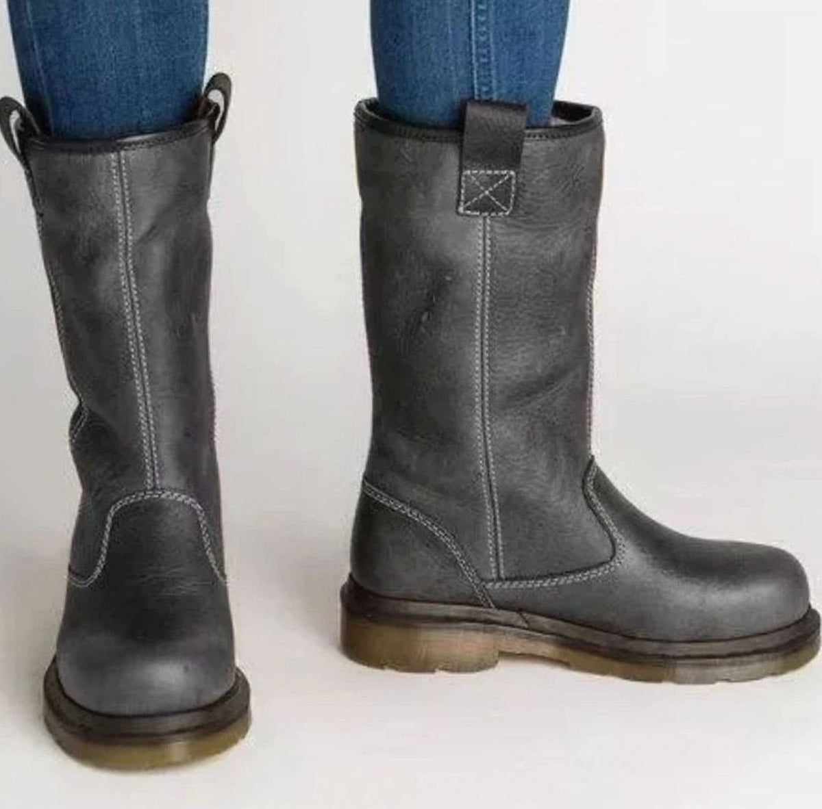 Women's Mid-Calf Pull-On Casual Boots in Dark Grey