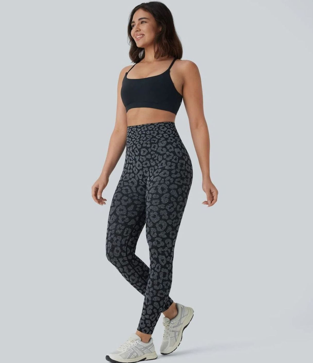 High-Waist Leopard Print Casual Leggings in Black