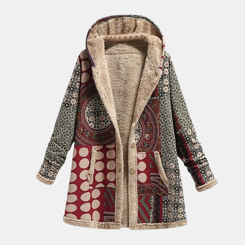 Women's Hooded Button-Front Casual Coat in Red