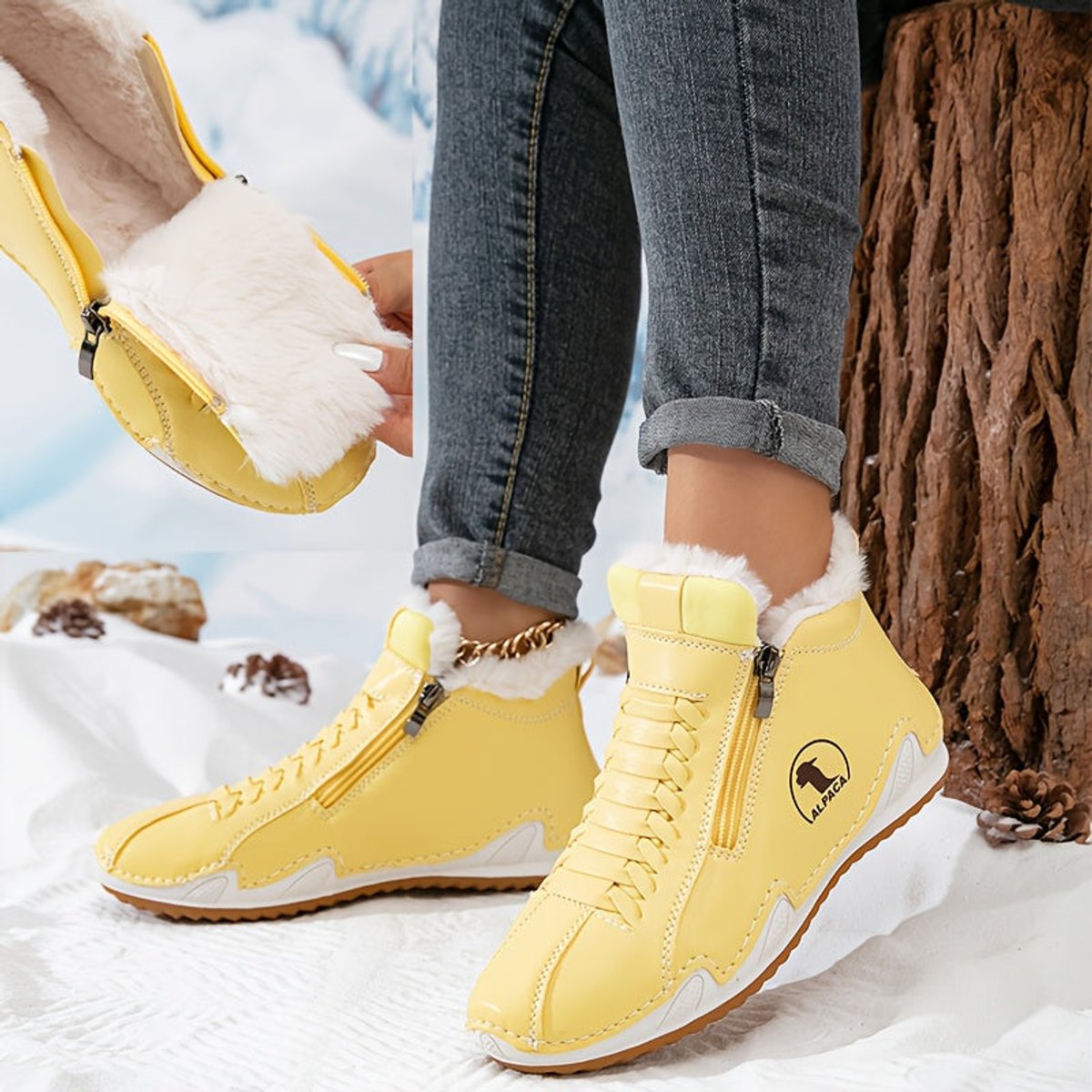 Women's Side-Zip Casual Ankle Boots in Yellow