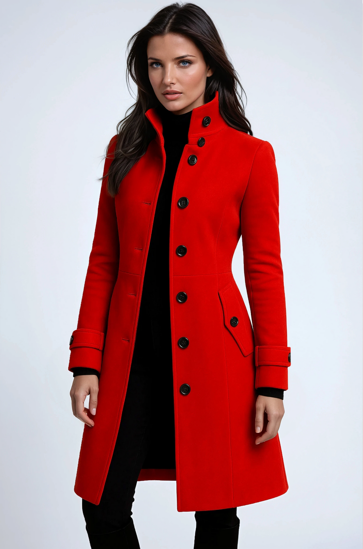 Women's Stand-Collar Casual Coat in Red