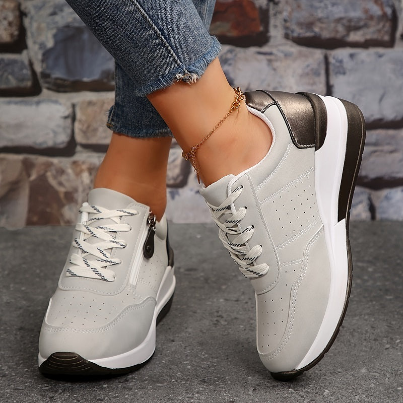 Women's Side-Zip Casual Trainers in Light Grey