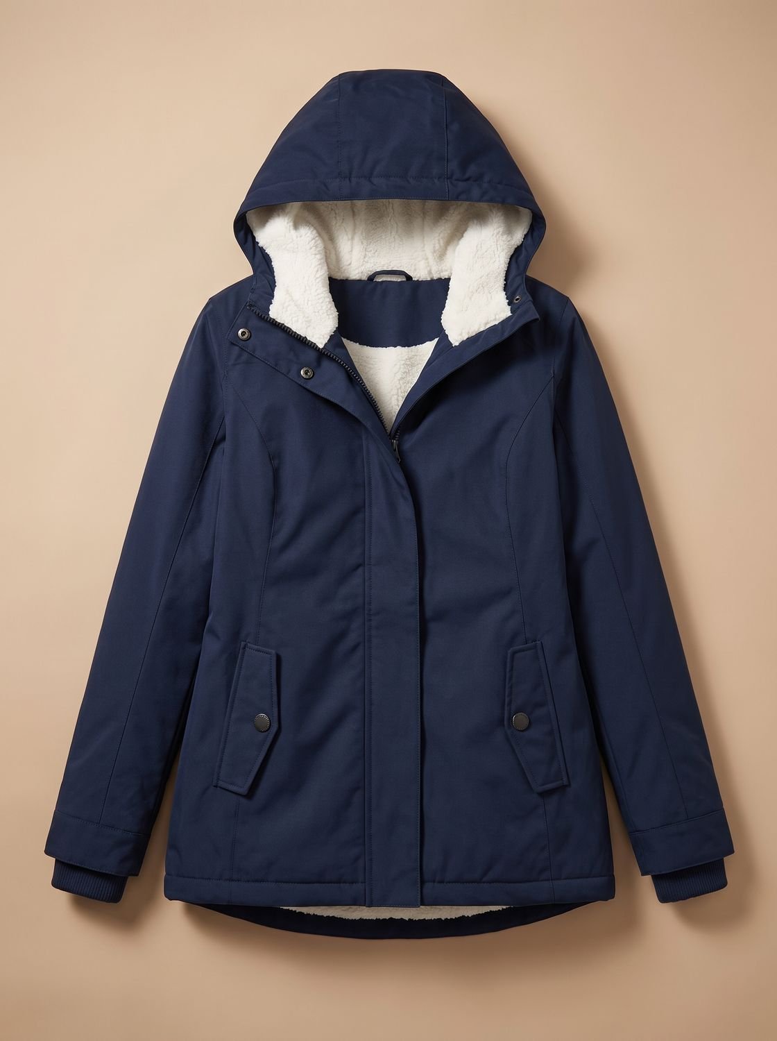 Women's Zip-Front Hooded Casual Coat in Navy