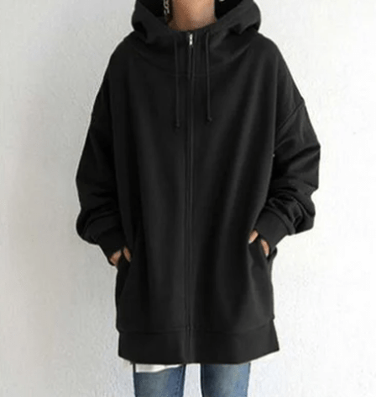 Women's Oversized Zip-Up Casual Hoodie in Black