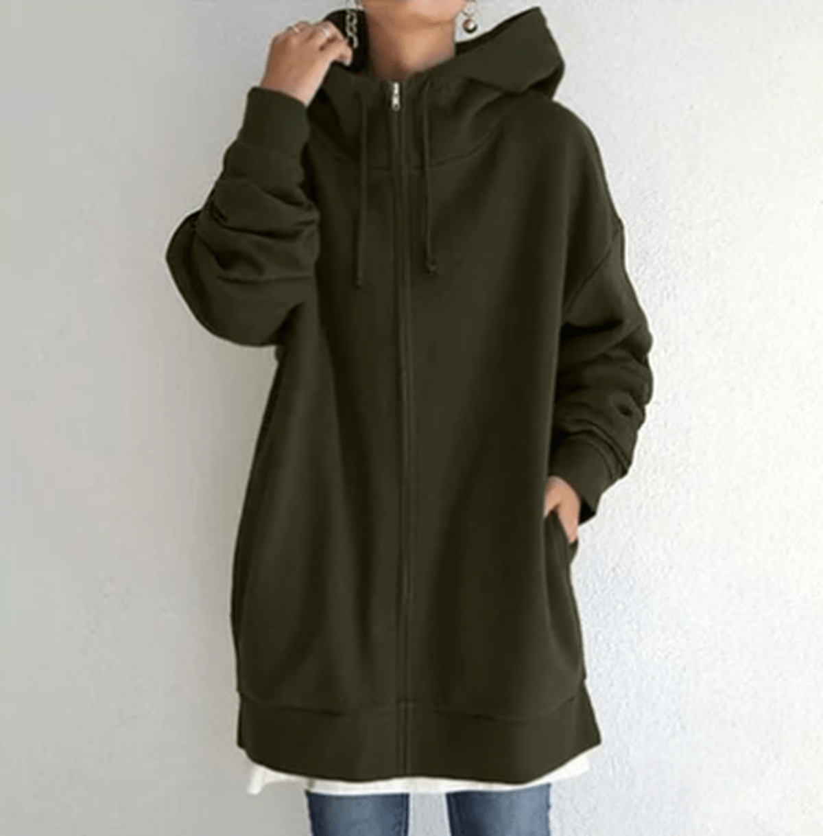 Women's Oversized Zip-Up Casual Hoodie in Olive