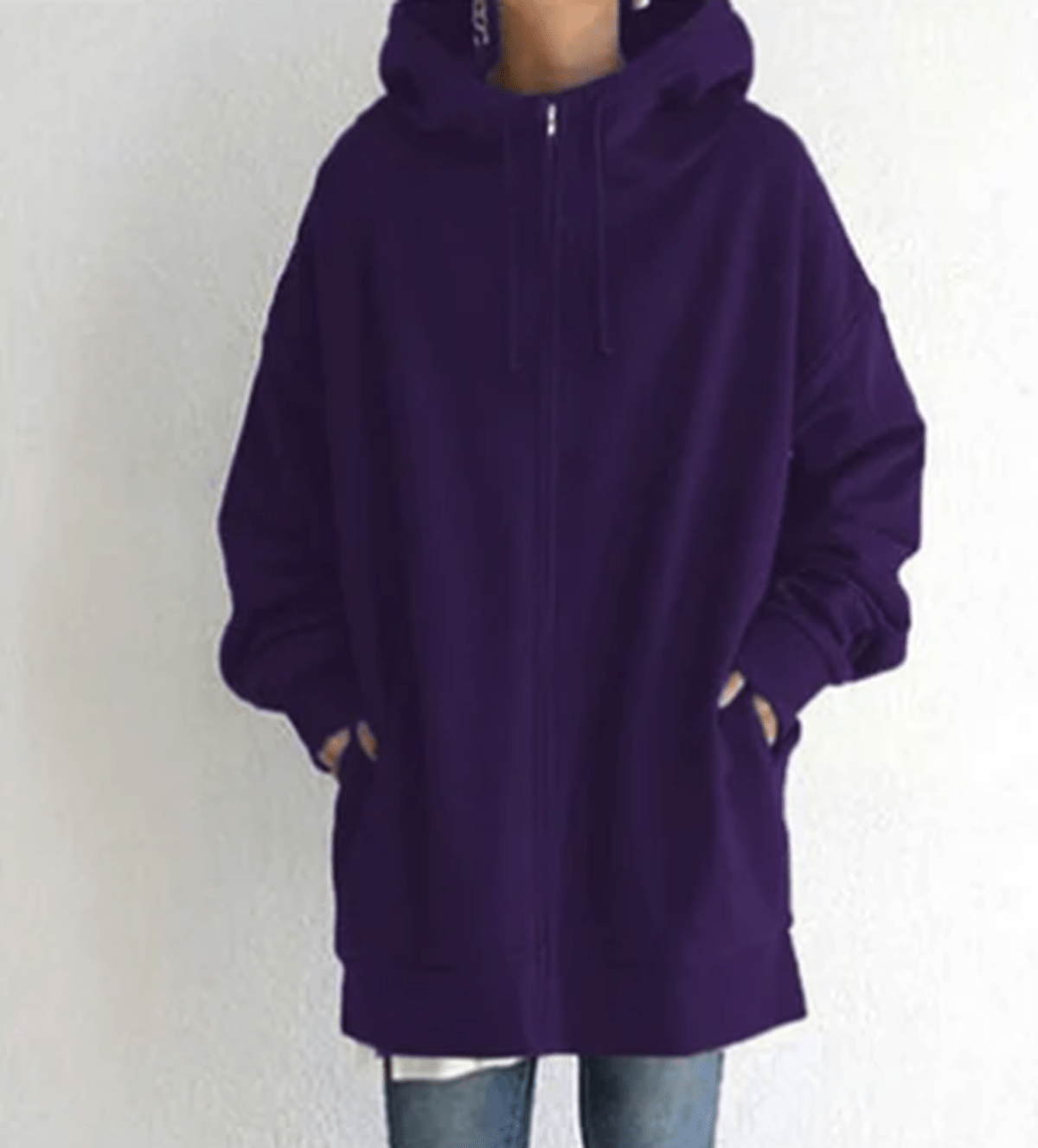 Women's Oversized Zip-Up Casual Hoodie in Purple