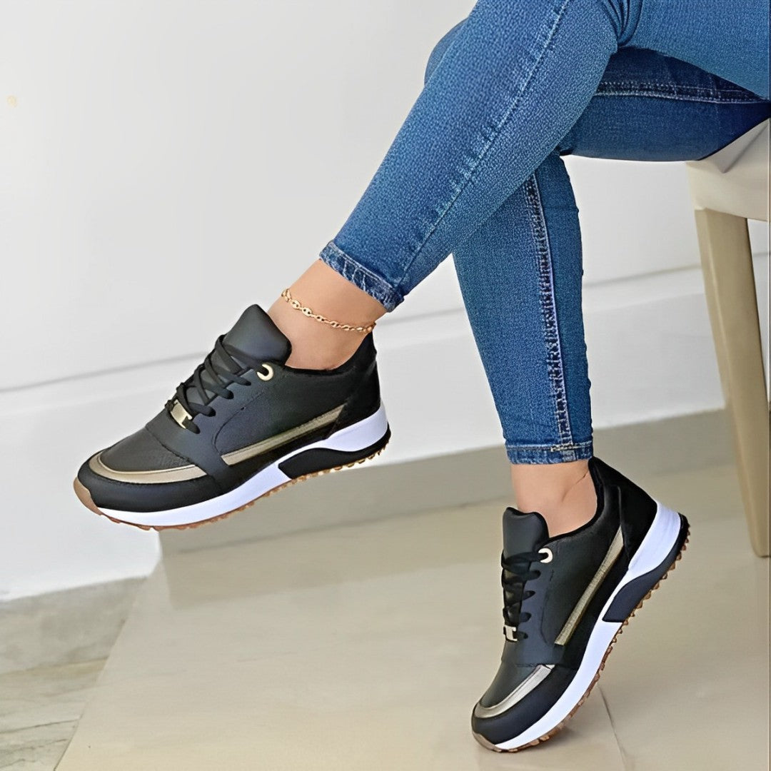 Women's Orthopaedic Lace-Up Casual Trainers in Black