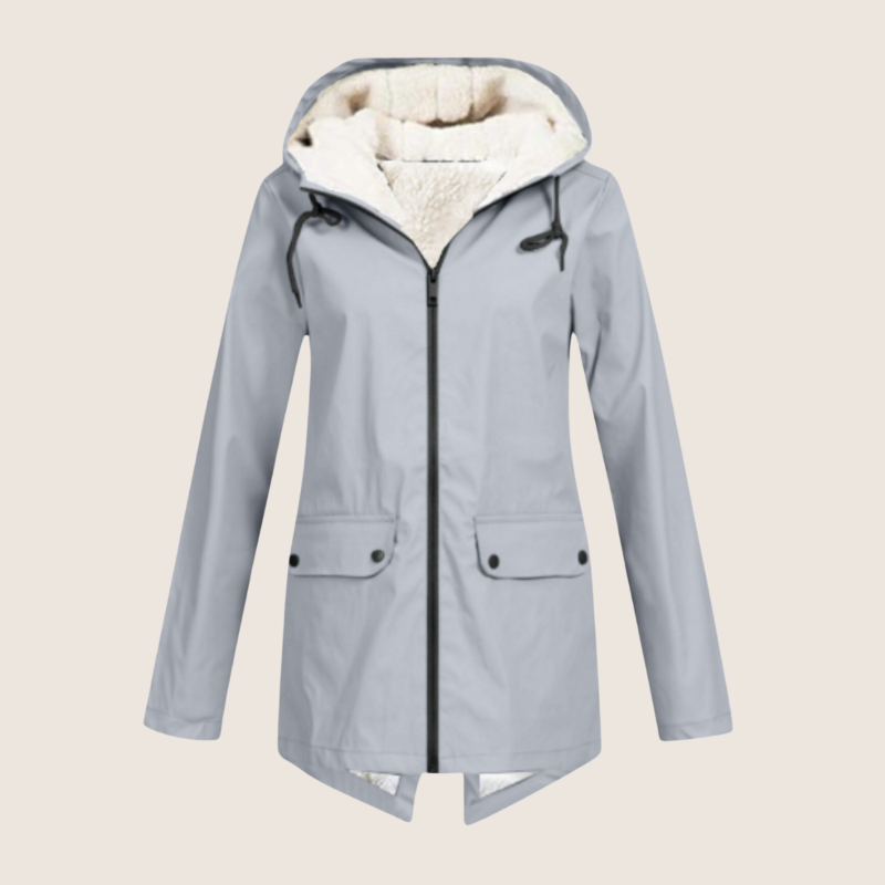 Women's Zip-Front Hooded Casual Coat in Light Grey