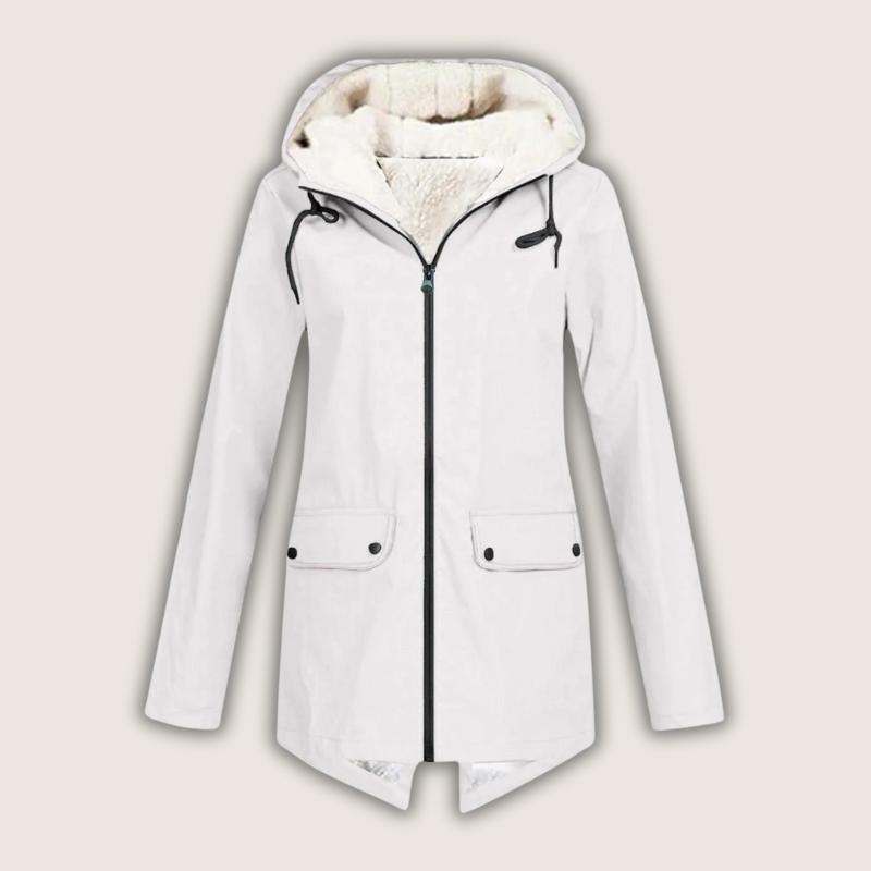 Women's Zip-Front Hooded Casual Coat in White
