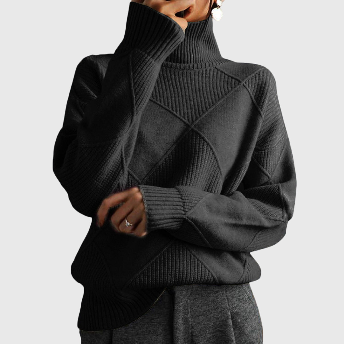 Women's Turtleneck Casual Jumper in Black